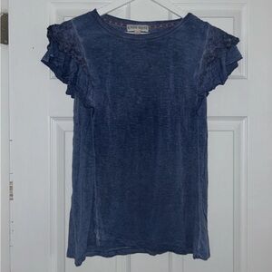 Knox Rose Navy Ruffle Sleeve Tee